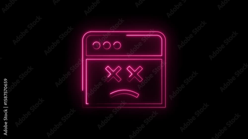 Aufkleber pink neon error window animation on black background representing software failures and computer pro