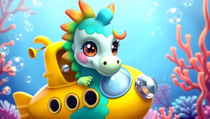 Naklejka premium Seahorse Submarine Ride