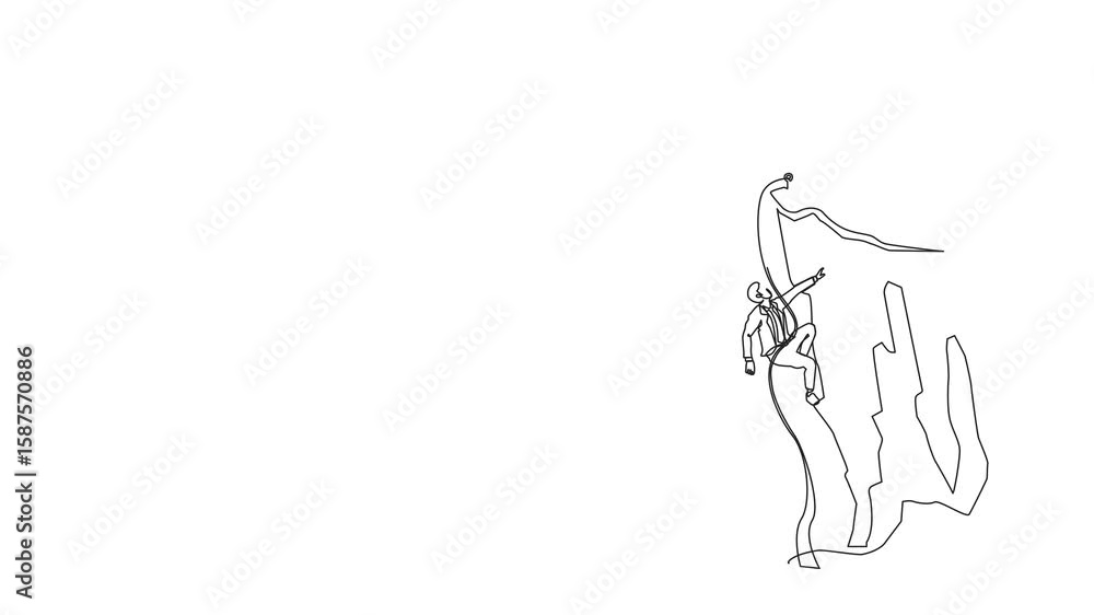 Poster animated self drawing of single continuous line drawing climber hanging on rope and pulling himself 
