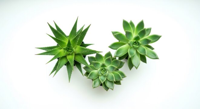 Succulent Plants with Green Fleshy Leaves on White Background - Powered by Adobe