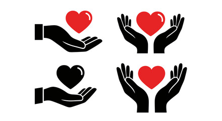 Heart in Hand: Silhouettes of hands gently cradling a heart shape, symbolizing love, care, and compassion, rendered in a modern minimalist style.