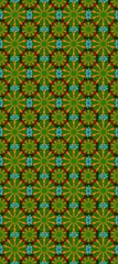 Flowers. Abstract ethnic raster seamless pattern. Flowers of the valley on green, orange and blue colors.