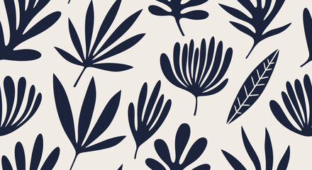 Botanical Blueprint: A modern seamless pattern featuring a collection of stylized dark botanical leaves, thoughtfully arranged against a muted backdrop.
