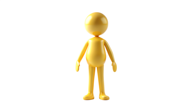 Simple Yellow 3D Man Standing Still Isolated on Transparent Background for Design Flexibility and Creative Integration on transparent background