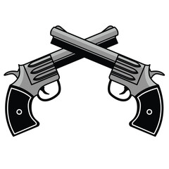 Crossed revolver vector. Crossed cowboy guns illustration