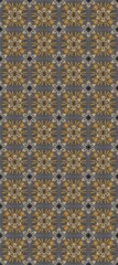 Raster illustration. Damask gold abstract flower seamless pattern on gray and brown colors. Ornate decoration.