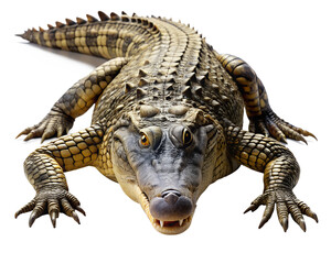 Obraz premium Close up of a fearsome crocodile with sharp teeth and scales isolated on transparent background
