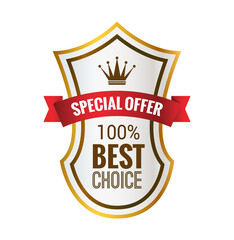 Exquisite Emblem: A gleaming badge exudes prestige, elegantly proclaiming a special offer, with 100% being the best selection, conveying elegance and value.