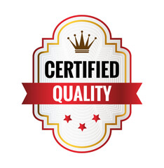 Quality Certification Emblem: A meticulously crafted emblem featuring a crown, stars, and a banner, signifying quality and assurance, perfect for showcasing excellence.