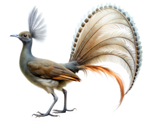 Elegant bird with elaborate plumage and fan tail isolated on transparent background