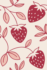 Red strawberries and leaves pattern strawberry fruit