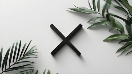 Black X shape on a white surface, bold and crisp contrast, minimalistic composition