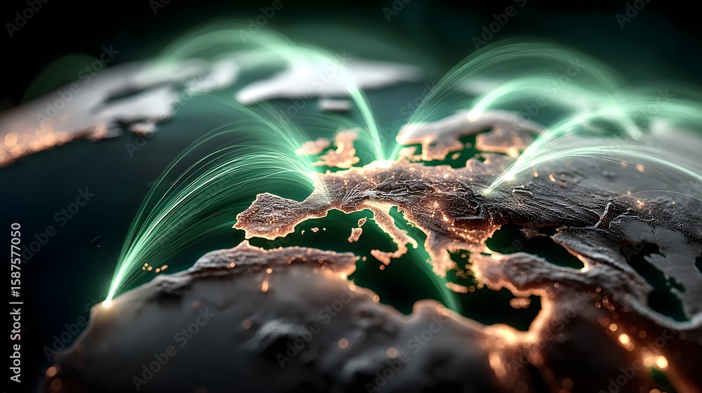 Aufkleber glowing map of the world showcasing the interconnected networks and technology that power global com