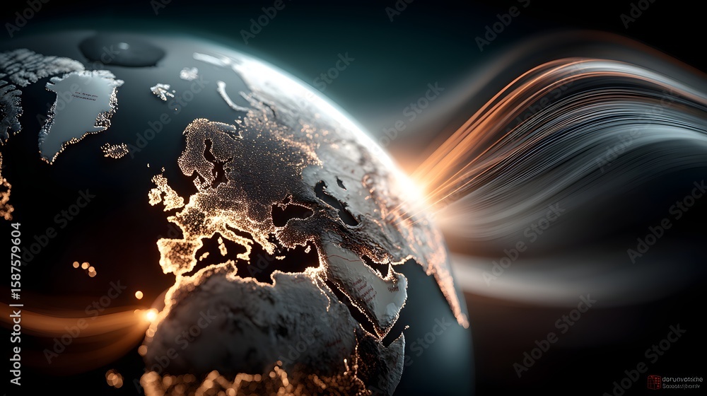 Poster vibrant planet earth illuminated by a dynamic network of energy and technology hinting at the boundl