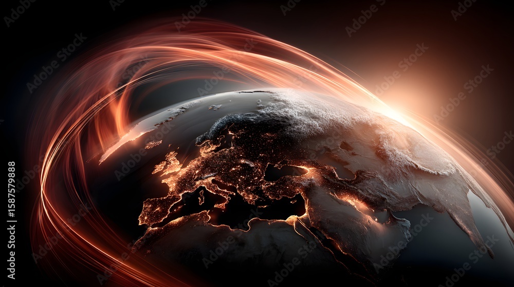 Poster a vibrant glowing planet earth surrounded by its atmospheric layers creating a stunning display of e