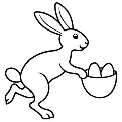 Obraz premium Charming line art of an easter bunny hopping with a basket isolated on white background