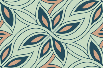 Abstract floral pattern with teal and peach seamless