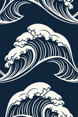 Obraz premium Cream Waves on Navy Blue Background ocean water