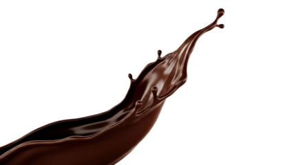 Dark Brown Chocolate Splash with Glossy Texture in Motion on Transparent Background