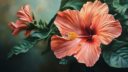 Beautiful orange pink hibiscus flower