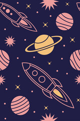 Rockets planets and stars in deep space nebula