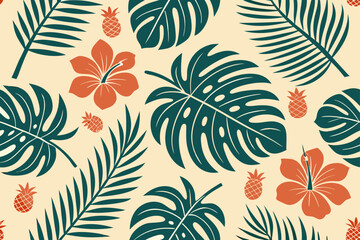 Tropical leaves and flowers pattern pineapple