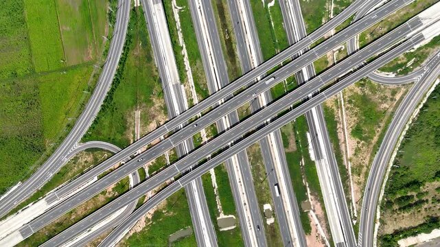 Drone footage aerial view bridge intersection between the highway numbers 290 and 304 Nakhon Ratchasima