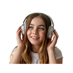 Fototapeta premium Happy Teenage Girl Listening to Music with Over-Ear Headphones