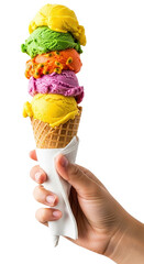 Colorful Ice Cream Scoops in Waffle Cone with Napkin