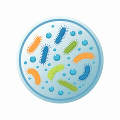 Obraz premium Flat vector illustration of bacteria growing on a petri dish, viewed from top-down, laboratory and microbiology theme