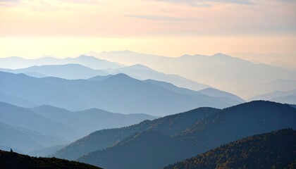 Obraz premium Serene mountain landscape, majestic peaks covered in lush green trees