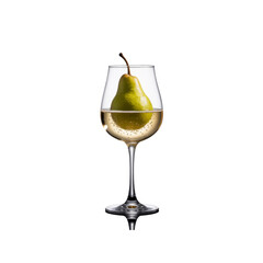 Pear in Sparkling Wine Glass - Elegant Still Life Photography