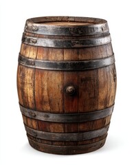 Fototapeta premium Barrel Isolated on White Background. Old Wooden Wine Cask for Beer or Wine Storage