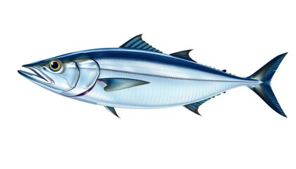Fototapeta premium Atlantic bonito, streamlined body, silvery flanks, dark stripes, realistic illustration, white background, atlantic bonito, underwater