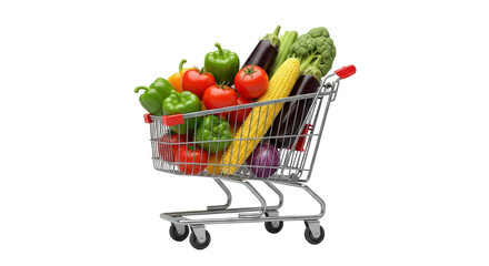 Fresh Vegetables in Shopping Cart on Transparent Background