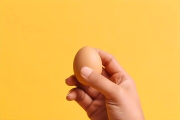 Hand Holding Brown Chicken Egg on Yellow Background | Food Photography, Cooking Ingredient, Protein Source, Healthy Eating, Simple Still Life
