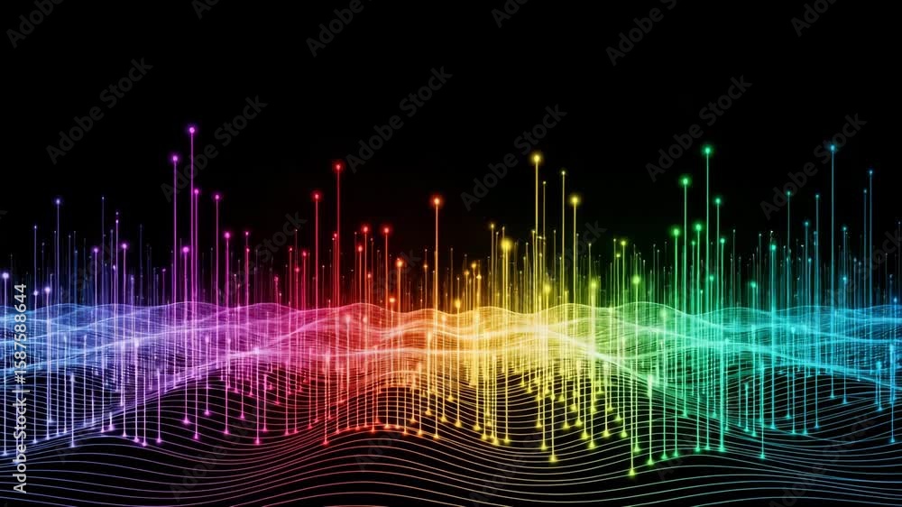 Poster a vibrant abstract background with colorful waves and glowing lines