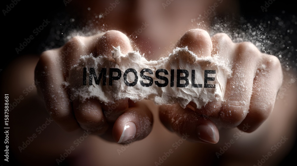 Poster hands holding the word impossible transforming it into possible symbolizing the power to overcome ch
