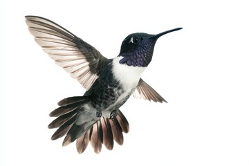 Fototapeta premium Black And White Hummingbird. Biology Of Colourful Feathers In Flight Isolated On White