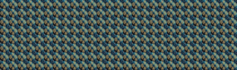 Golden pattern on blue, gray and brown colors with golden elements. Raster traditional orient ornament. Seamless classic golden pattern.