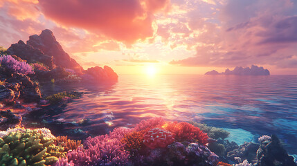Beautiful sunset over coral reef