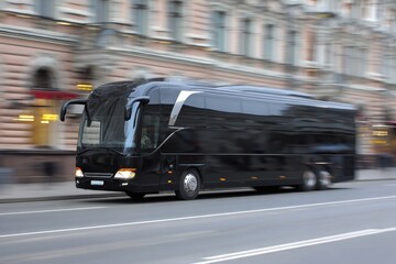 Black Tour Bus. Travel Exploration with People in Motion for Business Journey