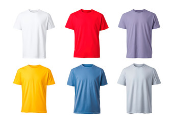 Assorted plain t-shirts in various colors on transparent background, PNG