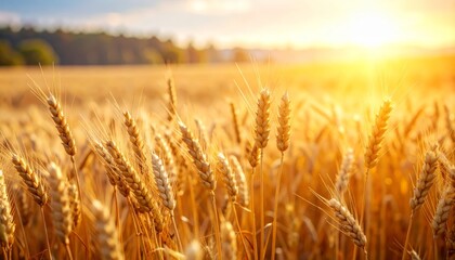 Fototapeta premium Golden wheat field at harvest time, a serene landscape bathed in sunlight