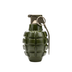 Isolated green hand grenade on black