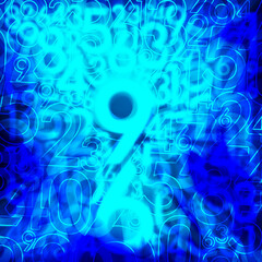 blue numbers in various sizes overlaid on gradient blue number background, maths, business, decor, copy space