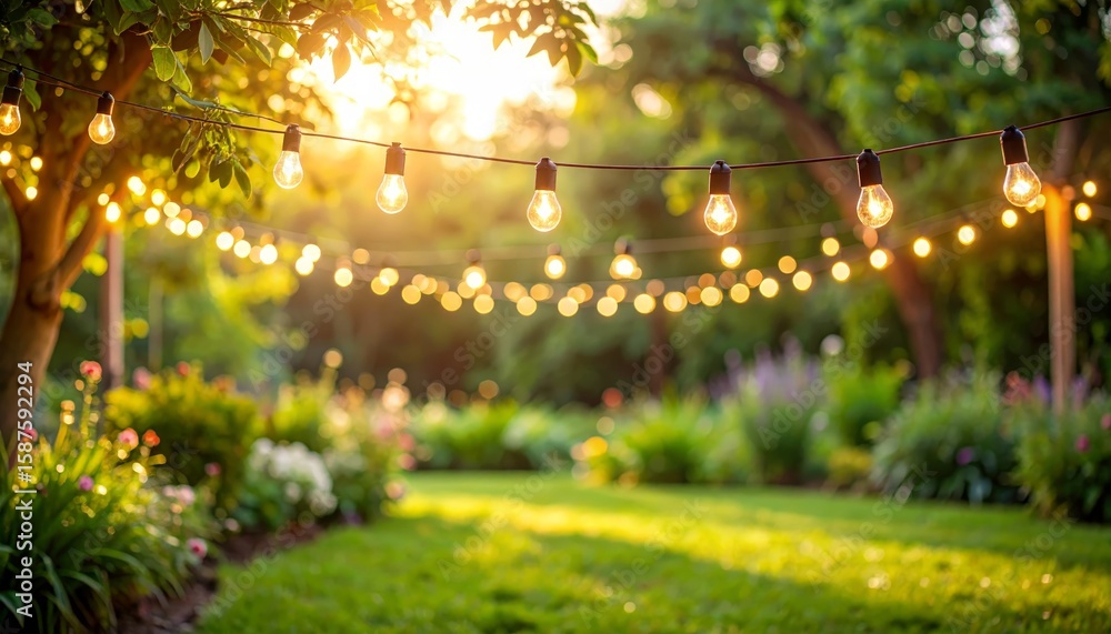 Poster enchanting tree illuminated with twinkling string lights, a magical nighttime scene