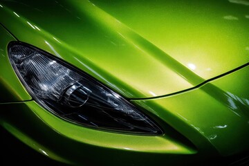 Car Paint Hood. Green Abstract Design of Front Car Hood with Reflection Detail