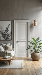 Modern Interior Design with White Door and Green Plant