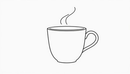 Single line drawing, minimalist coffee cup, smooth curve design, continuous line, design